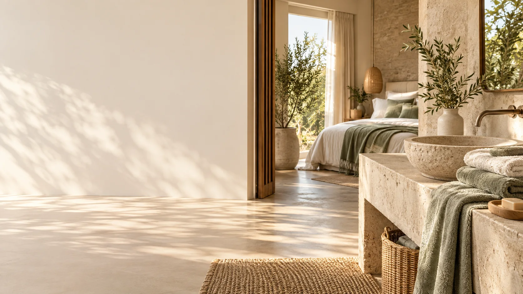 Espacio sereno con textiles en tonos naturales